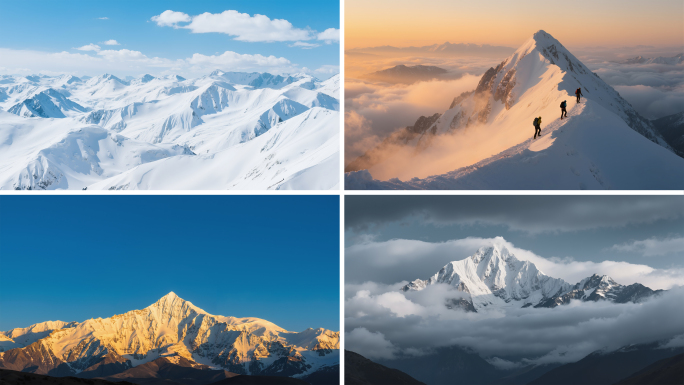雪山航拍雪山日出延时日照金山云雾