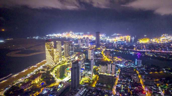 科伦坡城市夜景航拍延时