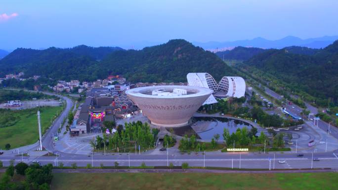 航拍景德镇大碗 昌南里夜景 陶瓷巨碗