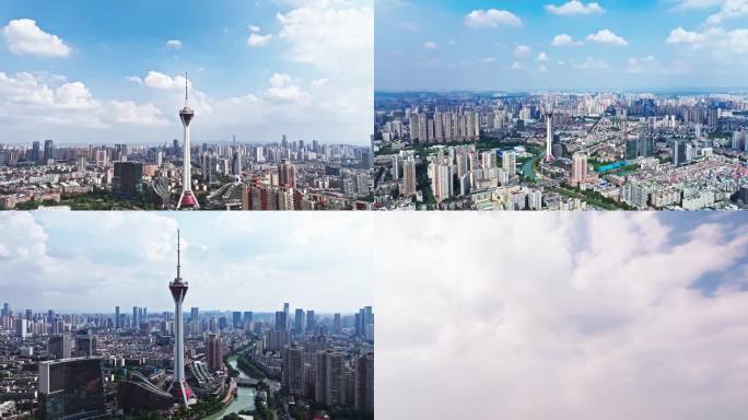 4K成都地标蓝天白云