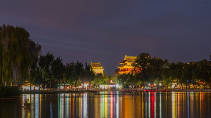 北京钟鼓楼什刹海夜景 亮灯过程