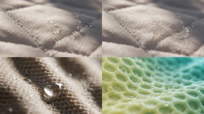 疏水材料水珠滚动防水面料水滴特写
