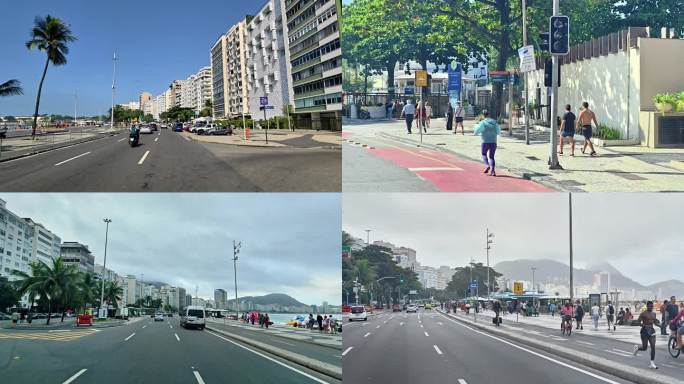 巴西里约热卢街道景观，海滩城市风光