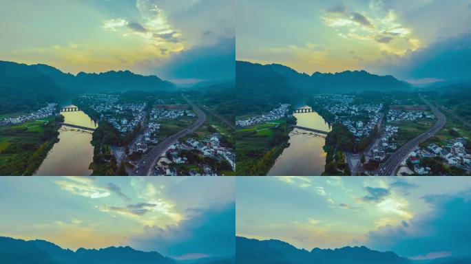齐云山横江夕阳航拍延时