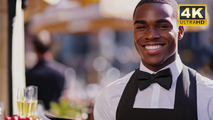 外国国外餐厅服务员职业形象展示