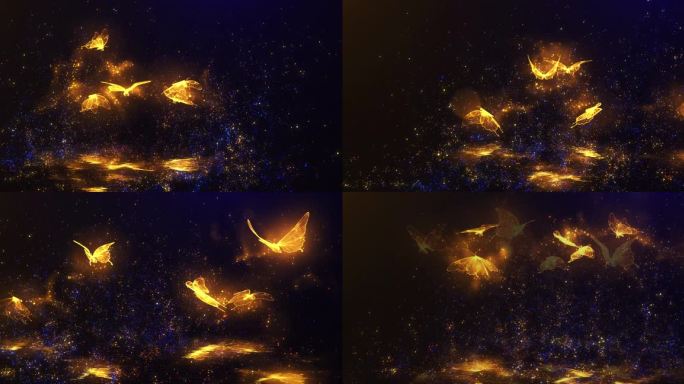 唯美浪漫梦幻金色粒子蝴蝶飞舞星空背景视频