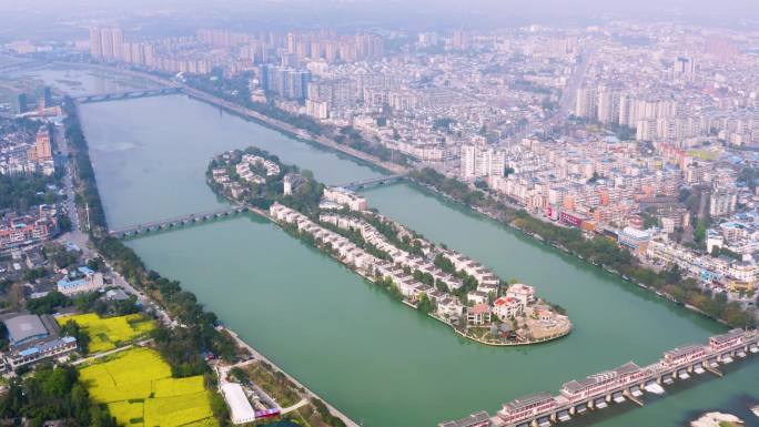 成都油菜花高铁城市风光航拍
