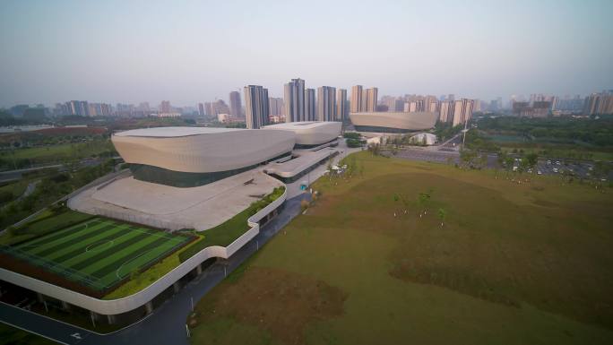 成都地标建筑高新体育中心航拍