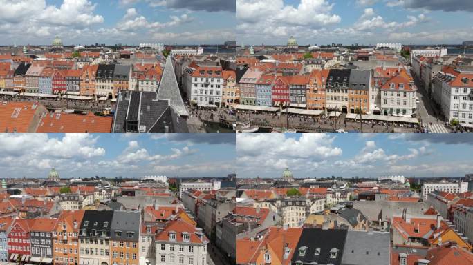 哥本哈根丹麦历史悠久的Nyhavn海滨的鸟瞰图