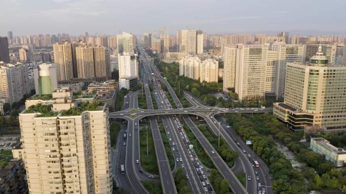 成都现代城市建筑群白天楼群街道航拍1