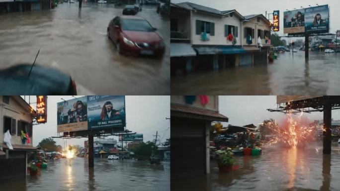 洪水淹没的城市街道