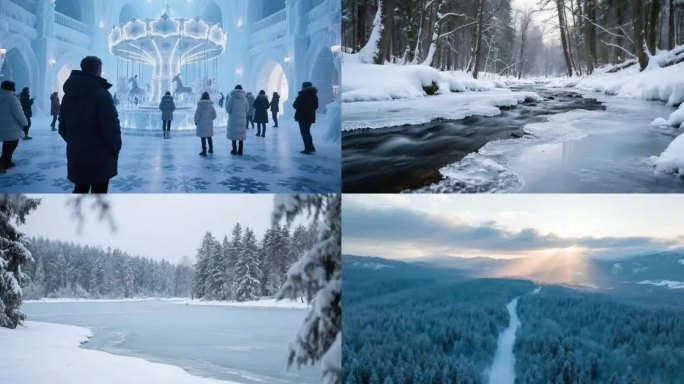 冰雪世界梦幻雪景冬日航拍