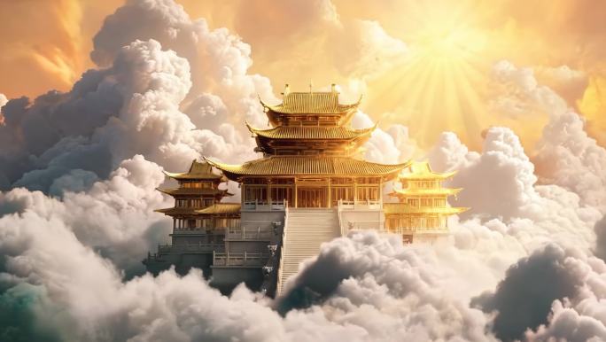 天宫云海天庭金色宫殿循环