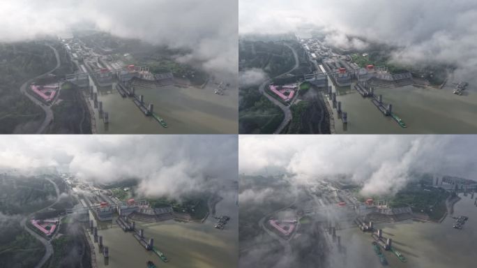 高空俯瞰三峡五级船闸