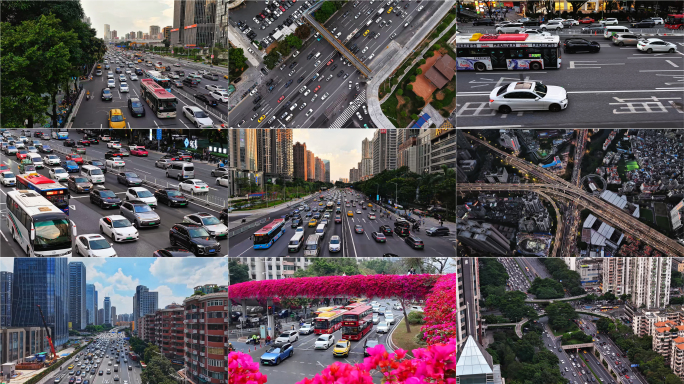 广州城市交通高峰期航拍车流