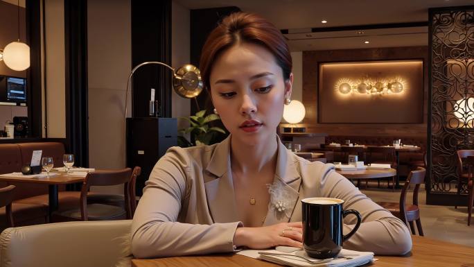 喝咖啡职场女性咖啡厅办公