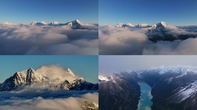 雪山湖泊自然美景巴松措新错雪山湖光山色