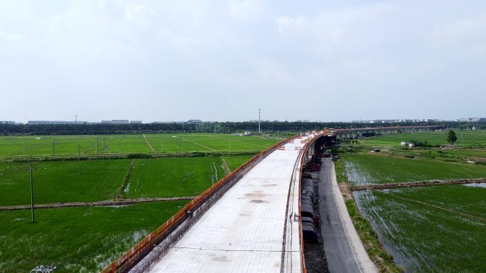 建设中的高架桥梁，嘉兴城际铁路，铁路施工