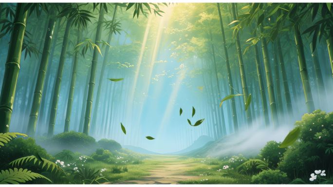 【4K宽屏竹林舞台背景】竹林梦幻光影唯美