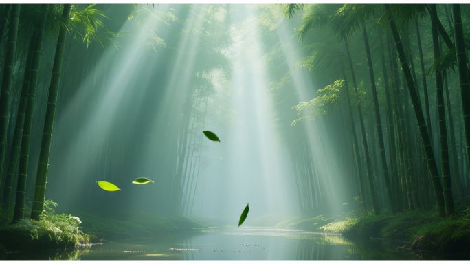 【4K宽屏竹林舞台背景】竹林梦幻光影唯美