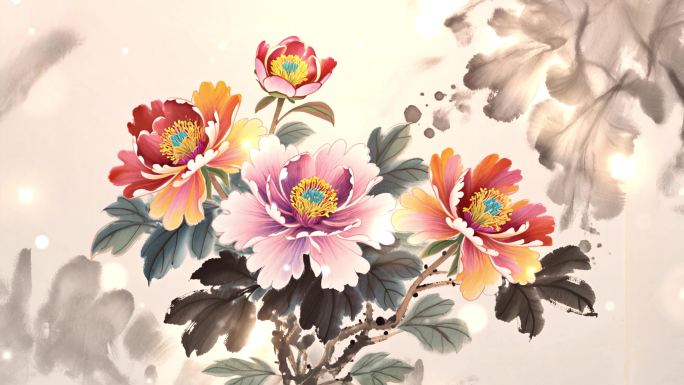 牡丹花开国风水墨牡丹绽放背景
