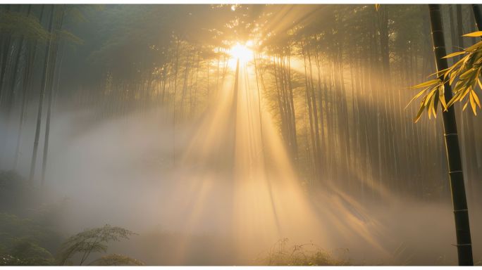 【4K宽屏竹林舞台背景】竹林梦幻光影唯美