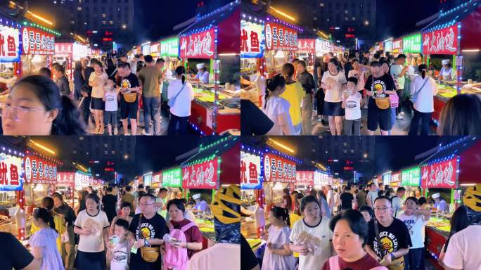 充满烟火气热闹的夜市美食街