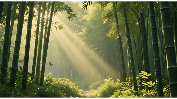 【4K宽屏竹林舞台背景】竹林梦幻光影唯美