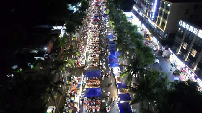 小吃街美食街城市夜景海大南门夜市夜生活