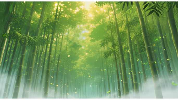 【4K宽屏竹林舞台背景】竹林梦幻光影唯美