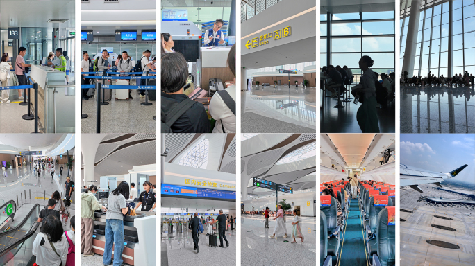 竖屏实拍机场空镜素材 旅客机场安检排队