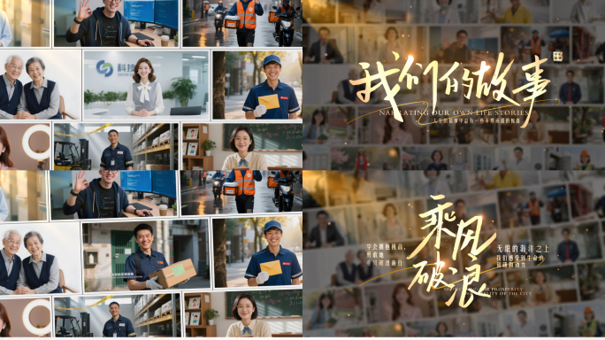 温馨相册人物笑脸照片汇聚背景墙片头