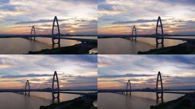 绍兴滨海新区越东大桥日落晚霞延时航拍1