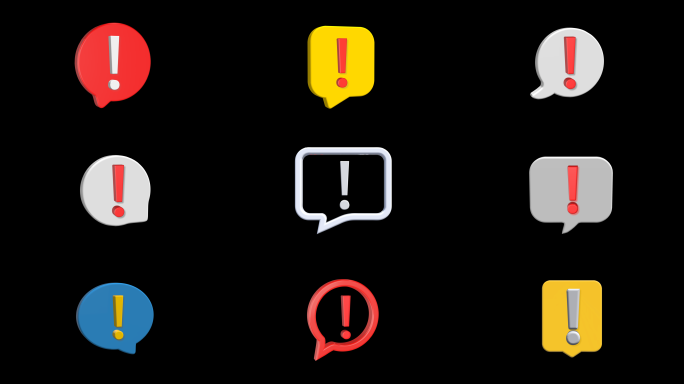 9款  3D卡通警告提示感叹号（透明底）