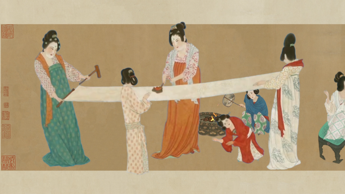 唐代捣练图_动态还原 全卷