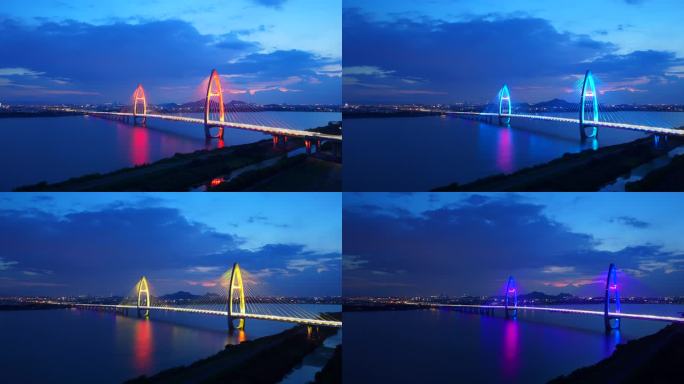 绍兴滨海新区越东大桥夜景延时航拍