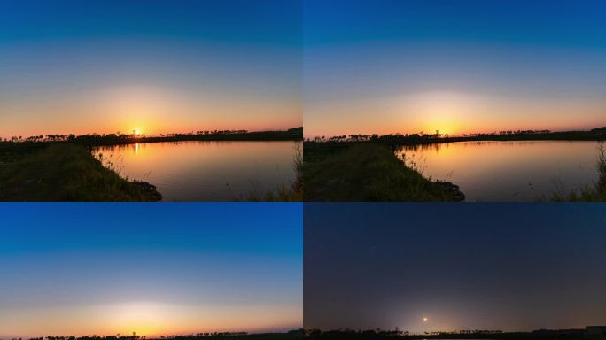 静谧湖畔的昼夜交替