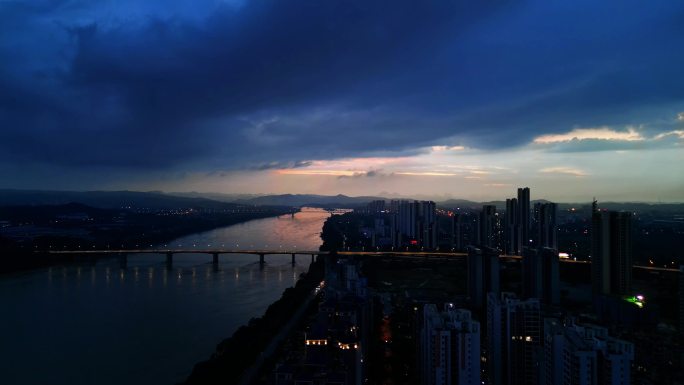 城市夜景江河晚霞风光