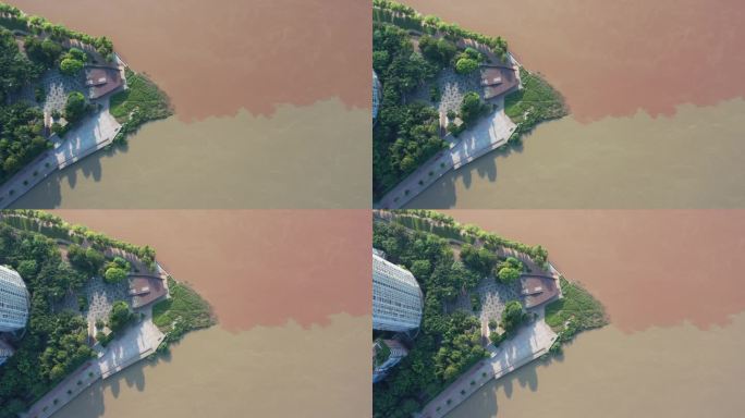 两江交汇城市景观鸟瞰