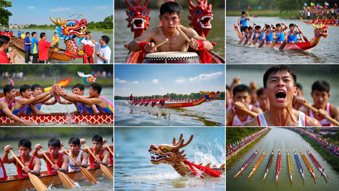 端午节赛龙舟-赛划龙舟传统龙舟力量划船赛