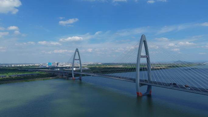 4K滨海新城曹娥江越东大桥延时航拍3