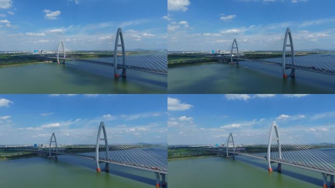 4K滨海新城曹娥江越东大桥延时航拍3