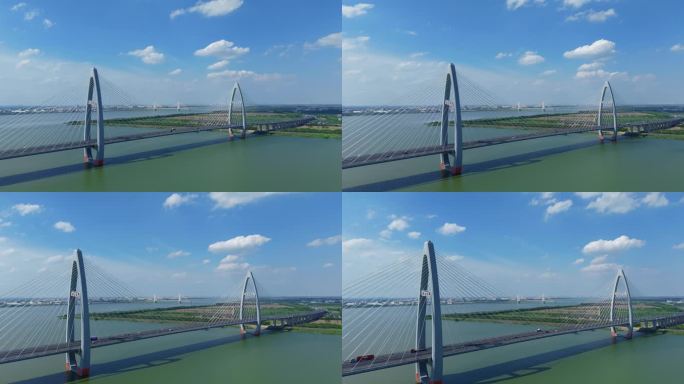 4K滨海新城曹娥江越东大桥延时航拍4