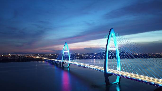 4K滨海新城曹娥江越东大桥夜景延时航拍2
