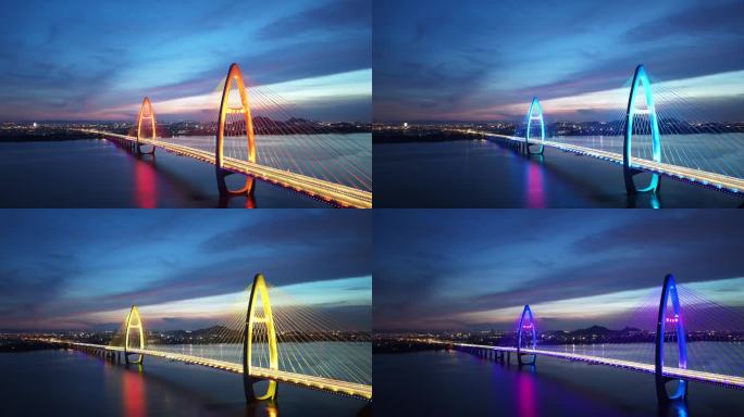 4K滨海新城曹娥江越东大桥夜景延时航拍2