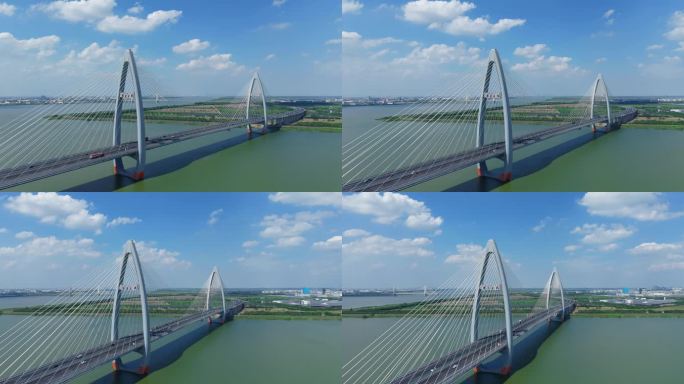 4K滨海新城曹娥江越东大桥延时航拍1