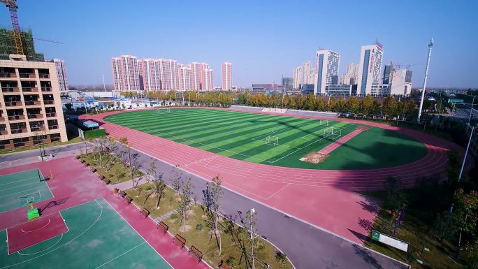 航拍安徽省阜阳市现代产业园阜合实验中学