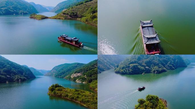 湖中游船 壮美山河航拍