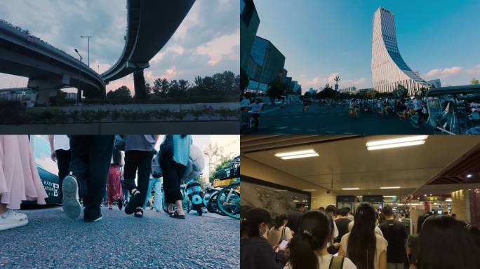 上下班人群地铁交通斑马线城市交通人群出行