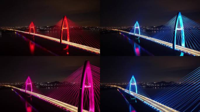 4K滨海新城曹娥江越东大桥夜景延时航拍4